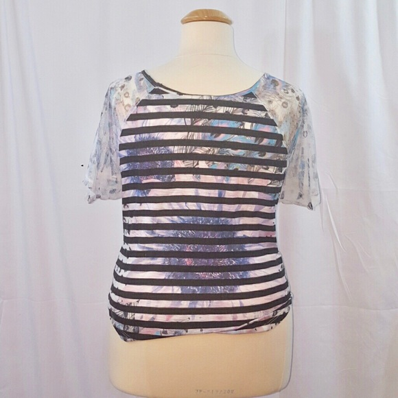 Plus Size Stripes & Lace Fashion Top - Picture 3 of 4